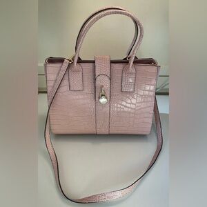 Vera Pelle Pink Crocodile-Embossed Italian Leather Satchel